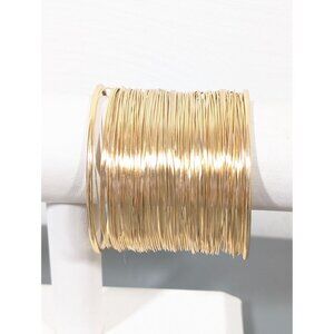 Retro Modernist Gold Tone Wire Wide Cuff Bracelet Bold 6.5"